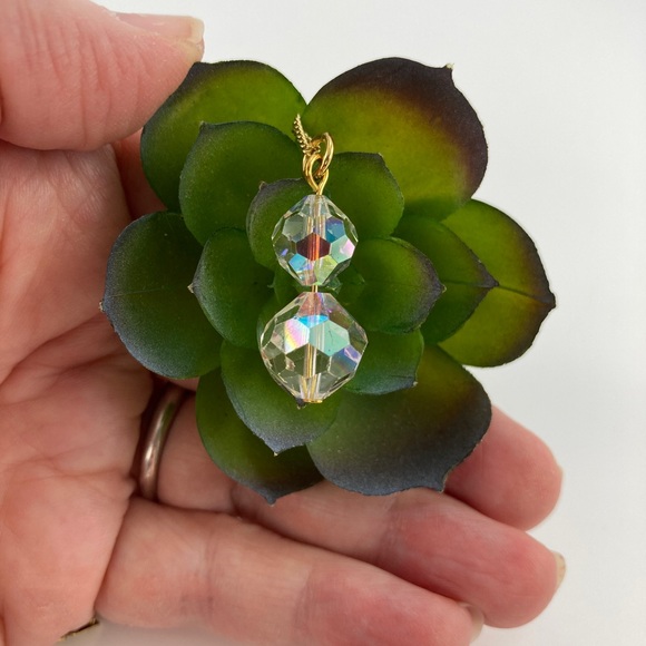 Aurora Borealis Clear Crystal Pendant Necklace, Handmade, Vintage Crystals - Picture 9 of 10